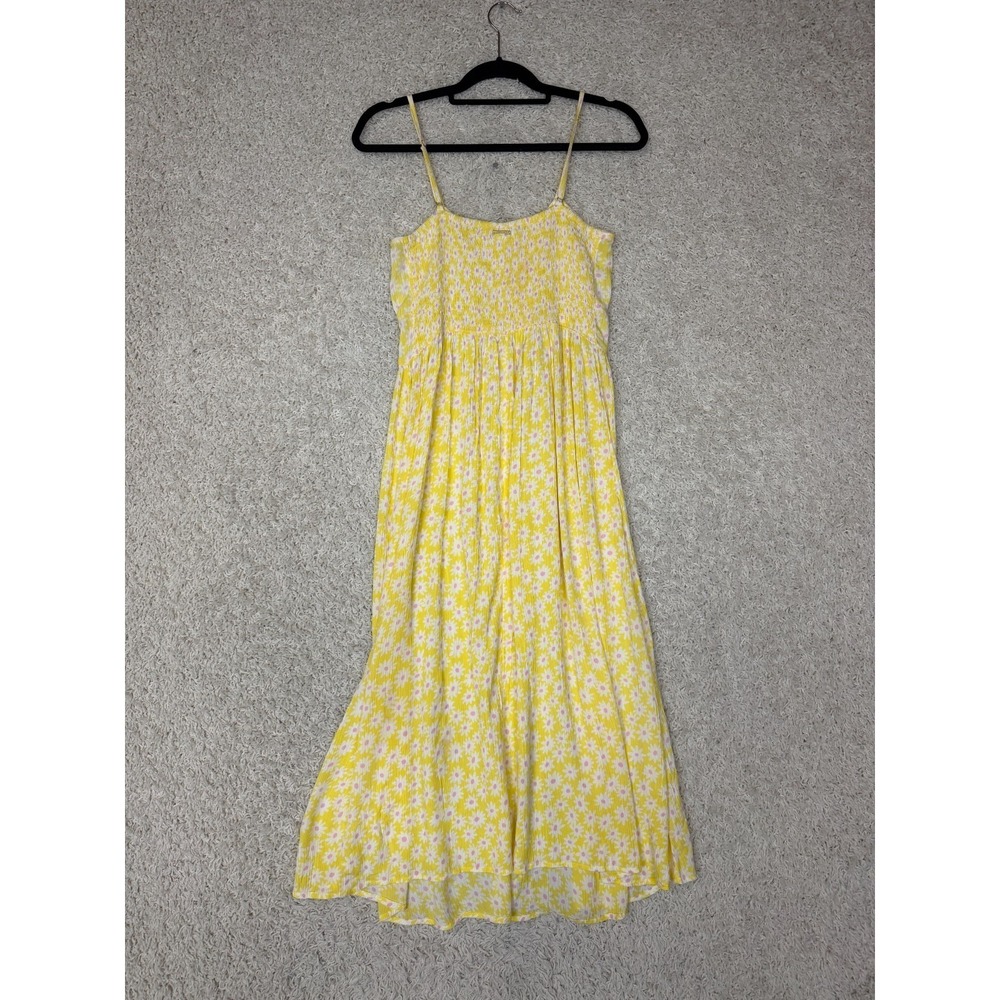 Billabong Yellow Daisy Floral Midi Dress M Spaghetti Strap Smocked Back Summer - Picture 6 of 9